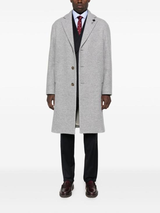 LARDINI Gray Wool Blend Single-Breasted Overcoat for Men AA23152CN 65603910