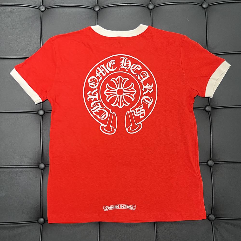Chrome Hearts Red White Horseshoe Roller Skates Ringer Short Sleeve T-Shirt