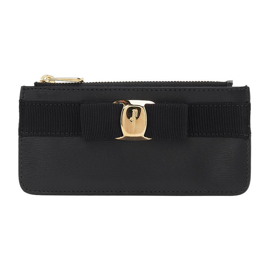 Ferragamo Vara Bow Leather Card Holder Black Women