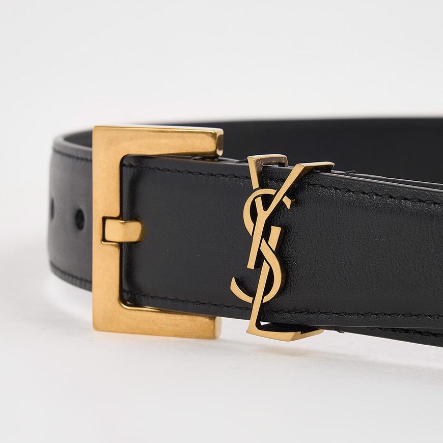 Saint Laurent Women’s Monogram Buckle Leather Belt Black