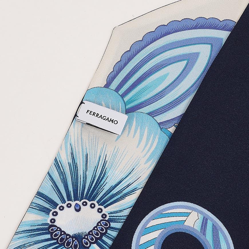 Ferragamo Blue Azzurro Brezza Print Silk Twilly Scarf for Women