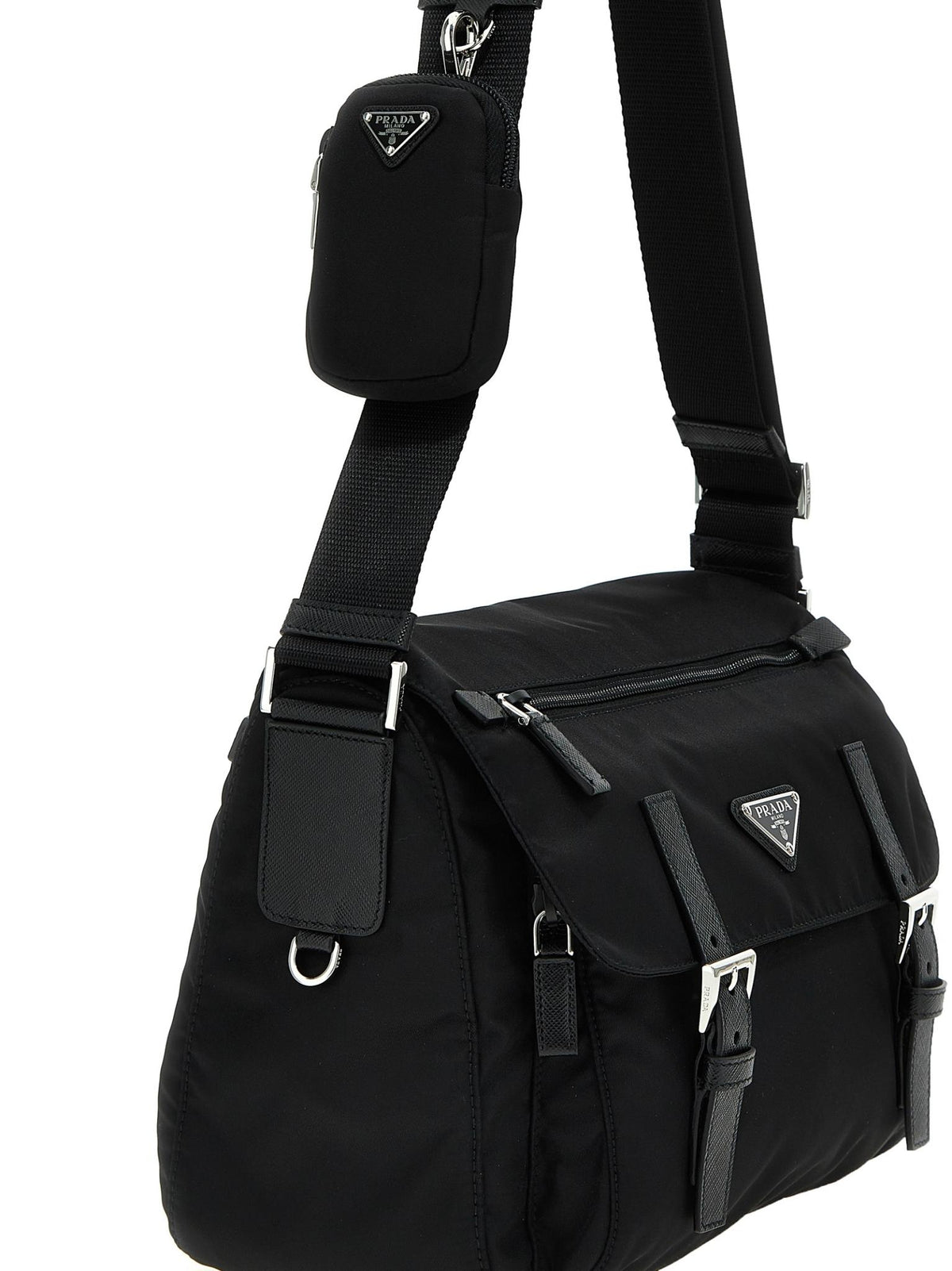 PRADA Black Leather Crossbody Shoulder Bag