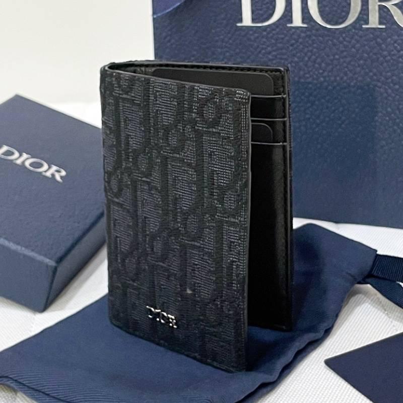 DIOR Oblique Bifold Card Holder Men’s Wallet Navy Canvas Leather