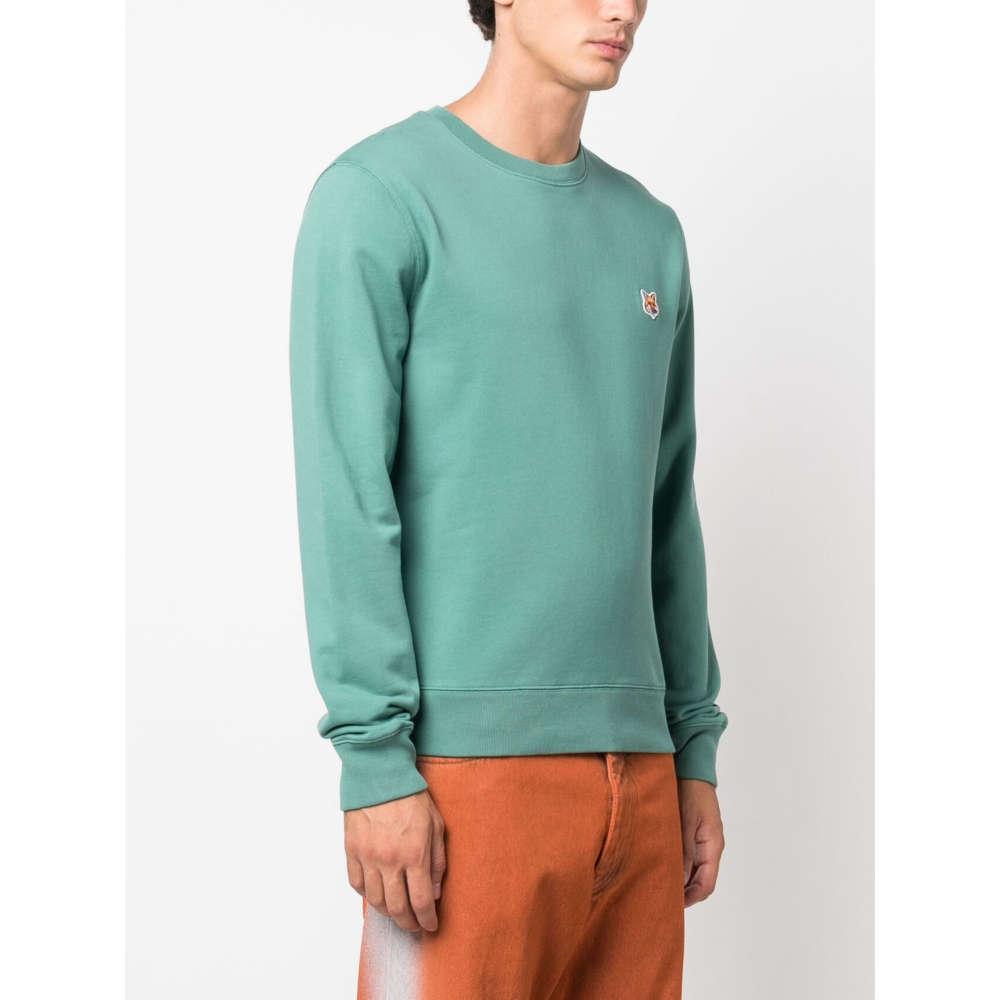 Maison Kitsune Fox Head Green Cotton Sweatshirt Unisex