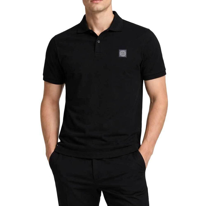STONE ISLAND Black Cotton Polo Shirt Men