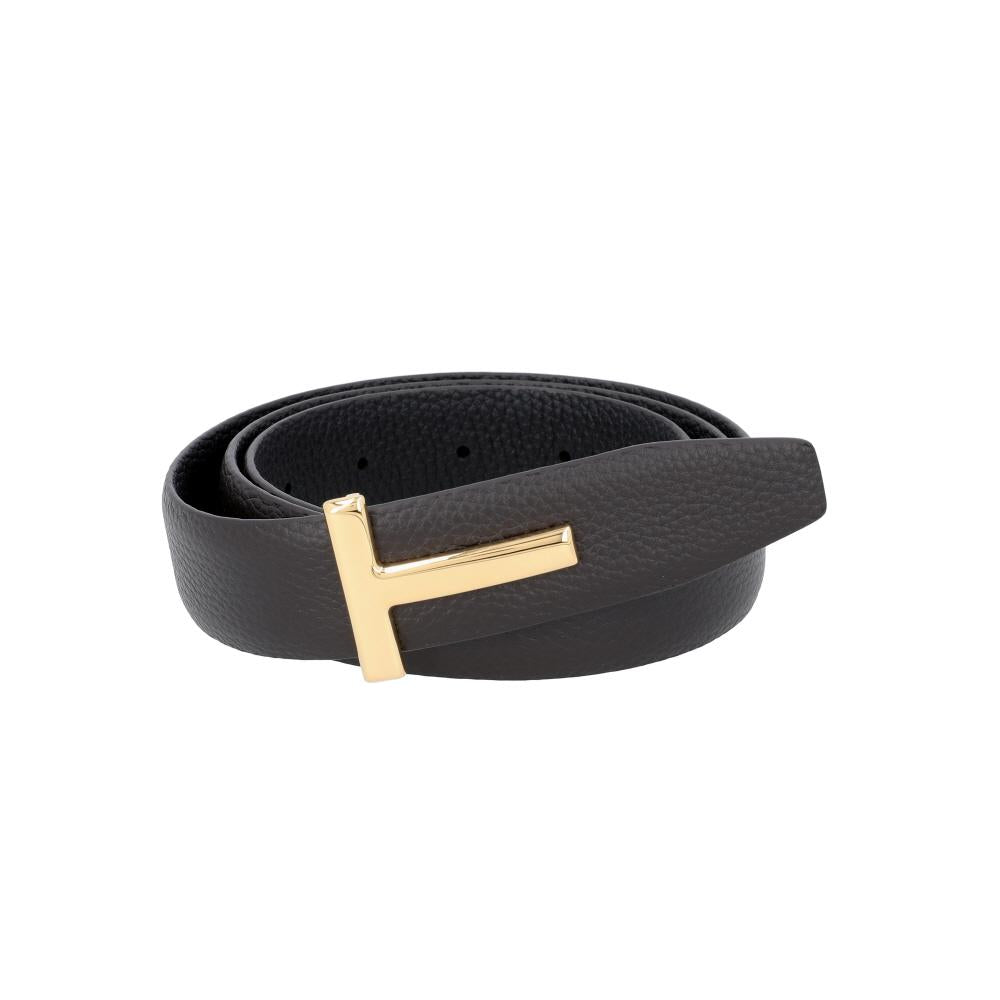 TOM FORD Reversible Leather Belt with Gold T Logo Buckle for Men TB224 LCL236G