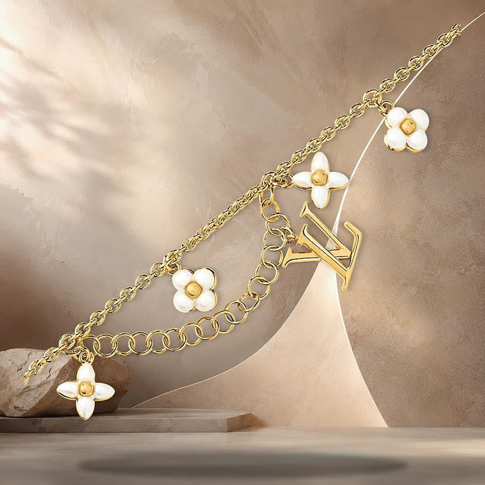 Louis Vuitton LV Floragram Bracelet Gold-Tone Metal Adjustable