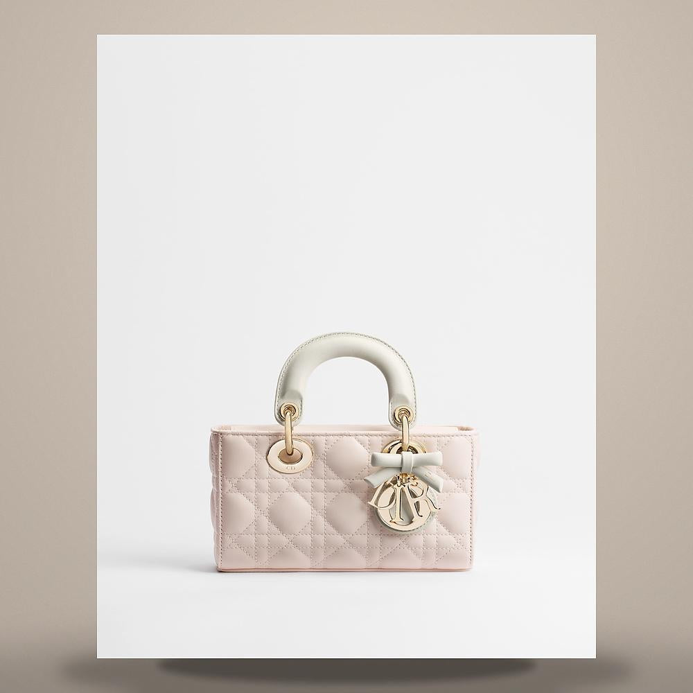 DIOR Two-Tone Ballet Pink Latte Cannage Lambskin Lady D-Joy Mini M0636OUQC M03I
