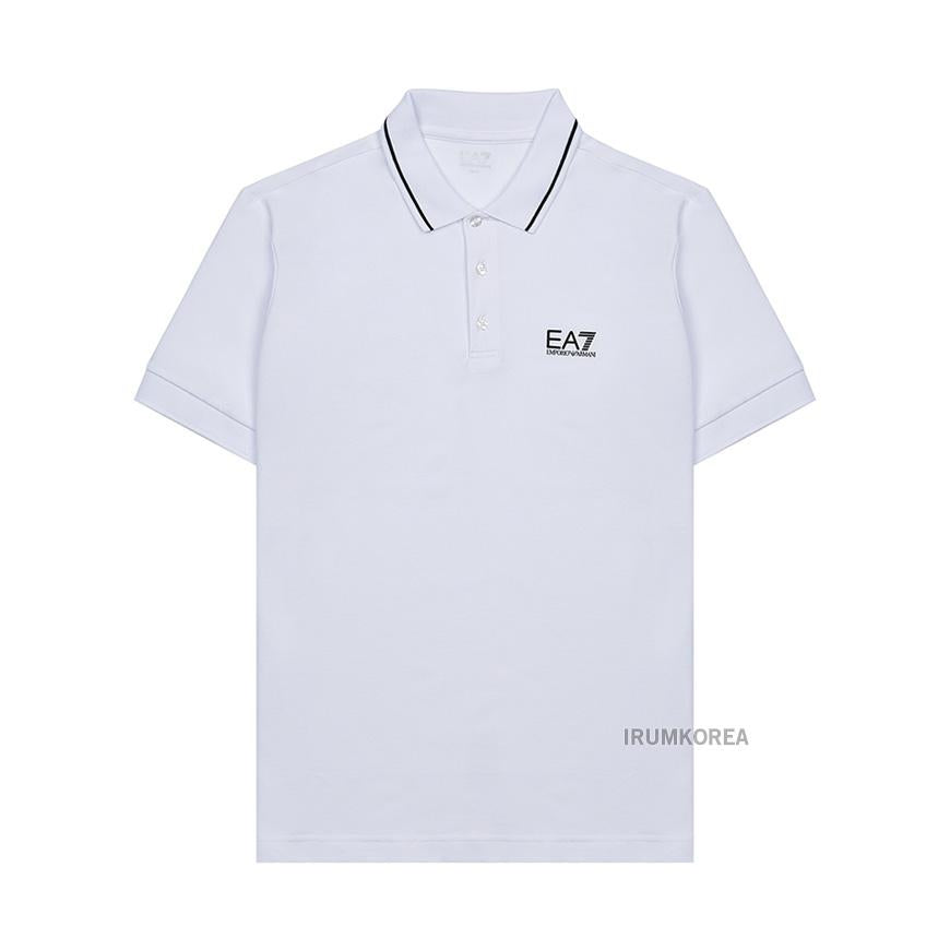 EA7 Men's Logo Print Polo Shirt White Cotton