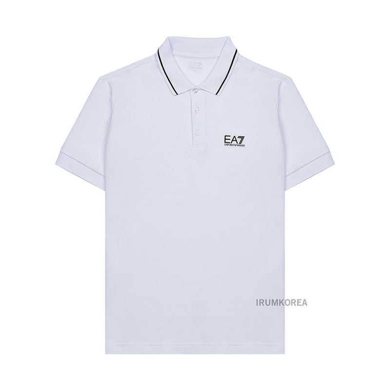 EA7 Men's Logo Print Polo Shirt White Cotton