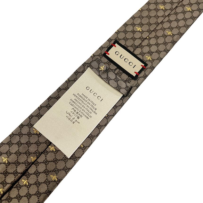 GUCCI GG Bee Pattern Beige Silk Tie