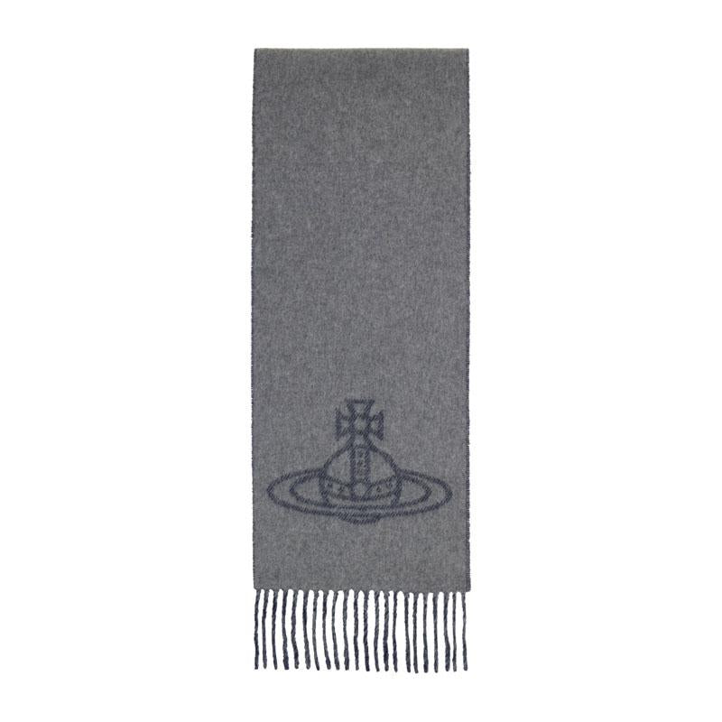 Vivienne Westwood Double Face Fringe Scarf Mineral Gray Wool