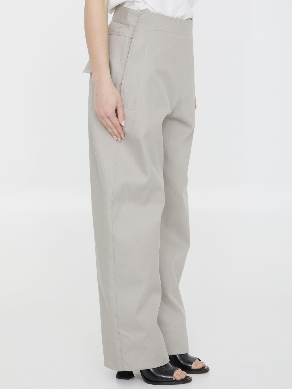 Bottega Veneta Linen Blend Cropped Trousers Beige Women’s Pants