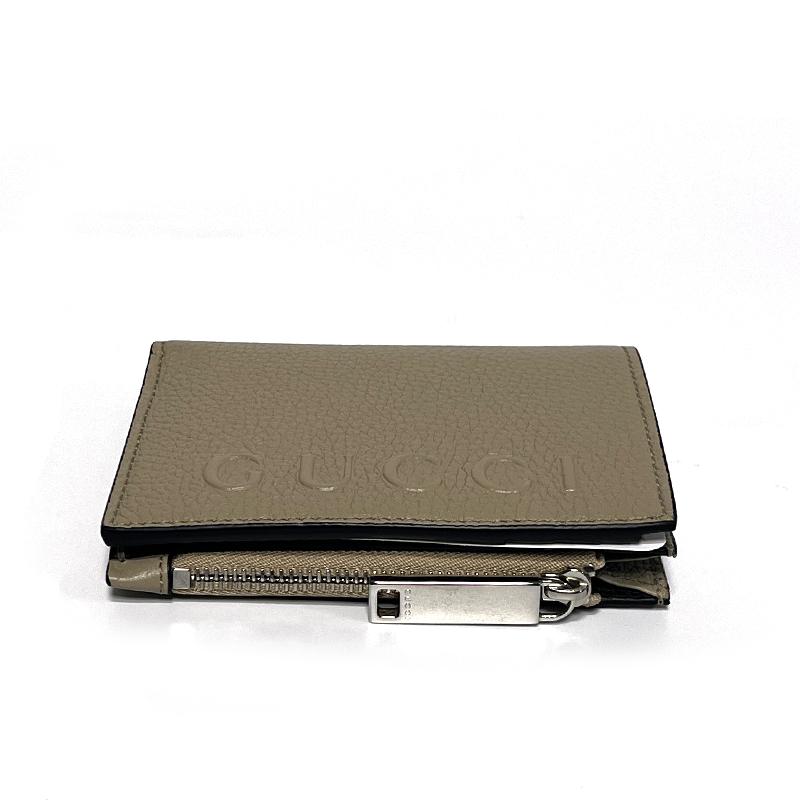 GUCCI Logo Leather Bifold Wallet Khaki Beige