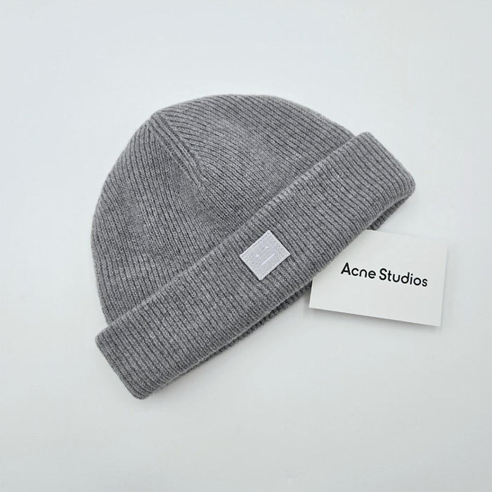 Acne Studios Kansy Rib Knit Wool Beanie Gray Melange C40134990
