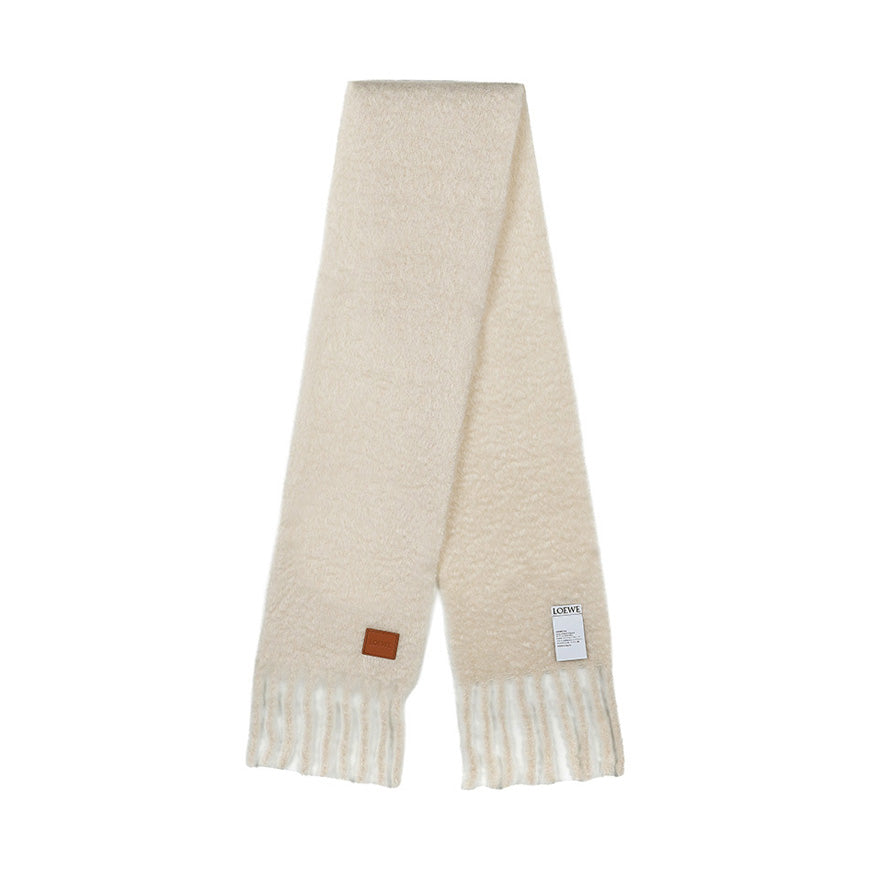 LOEWE Women’s Anagram Patch Scarf Muffler Ivory Wool