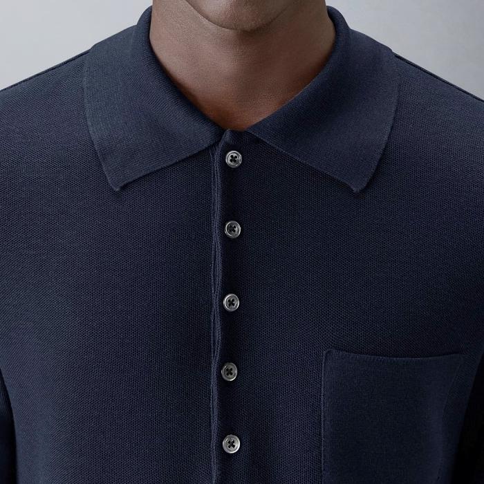 THOM BROWNE Silk Piqué Pocket Polo Shirt Navy Men