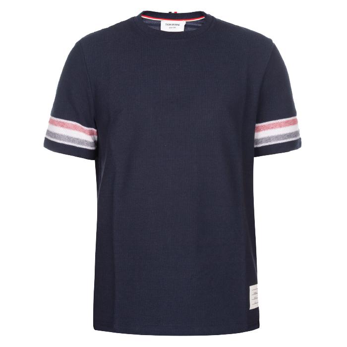 THOM BROWNE Men’s Textured Stripe Short-Sleeve T-Shirt Navy