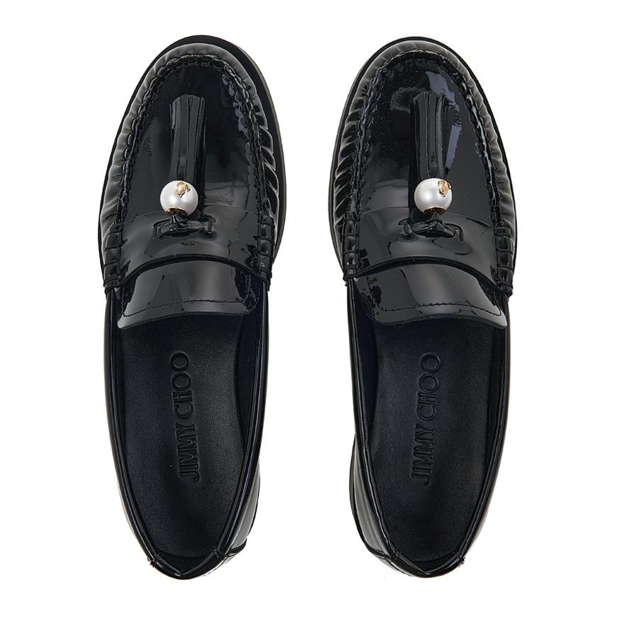 Jimmy Choo Addie Pearl Patent Black Loafers Women