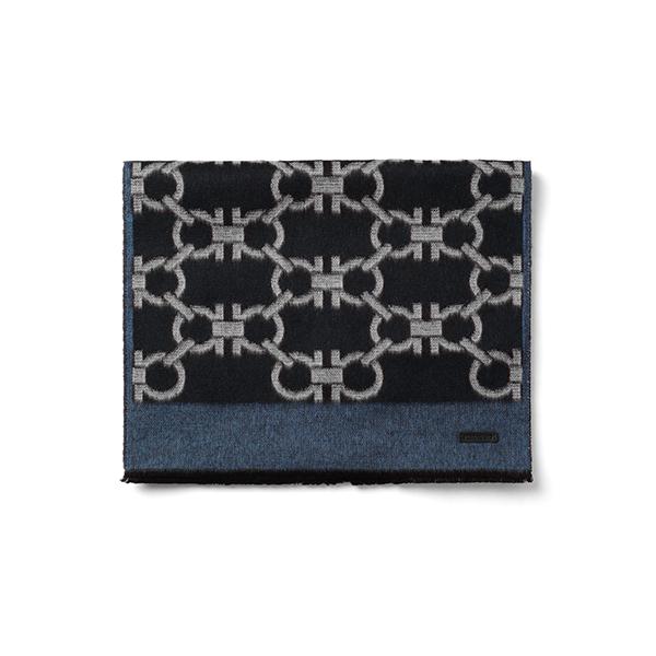 Ferragamo Gancini Jacquard Wool Cashmere Fringe Men’s Scarf 52 0034 0740714