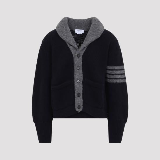 THOM BROWNE Navy Wool Knit Cardigan for Men