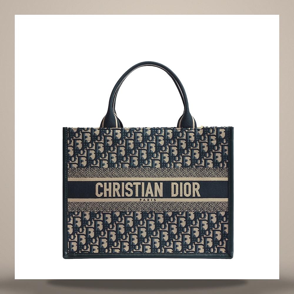 DIOR Book Tote Medium Blue DIOR Oblique Embroidered Calfskin Tote Bag