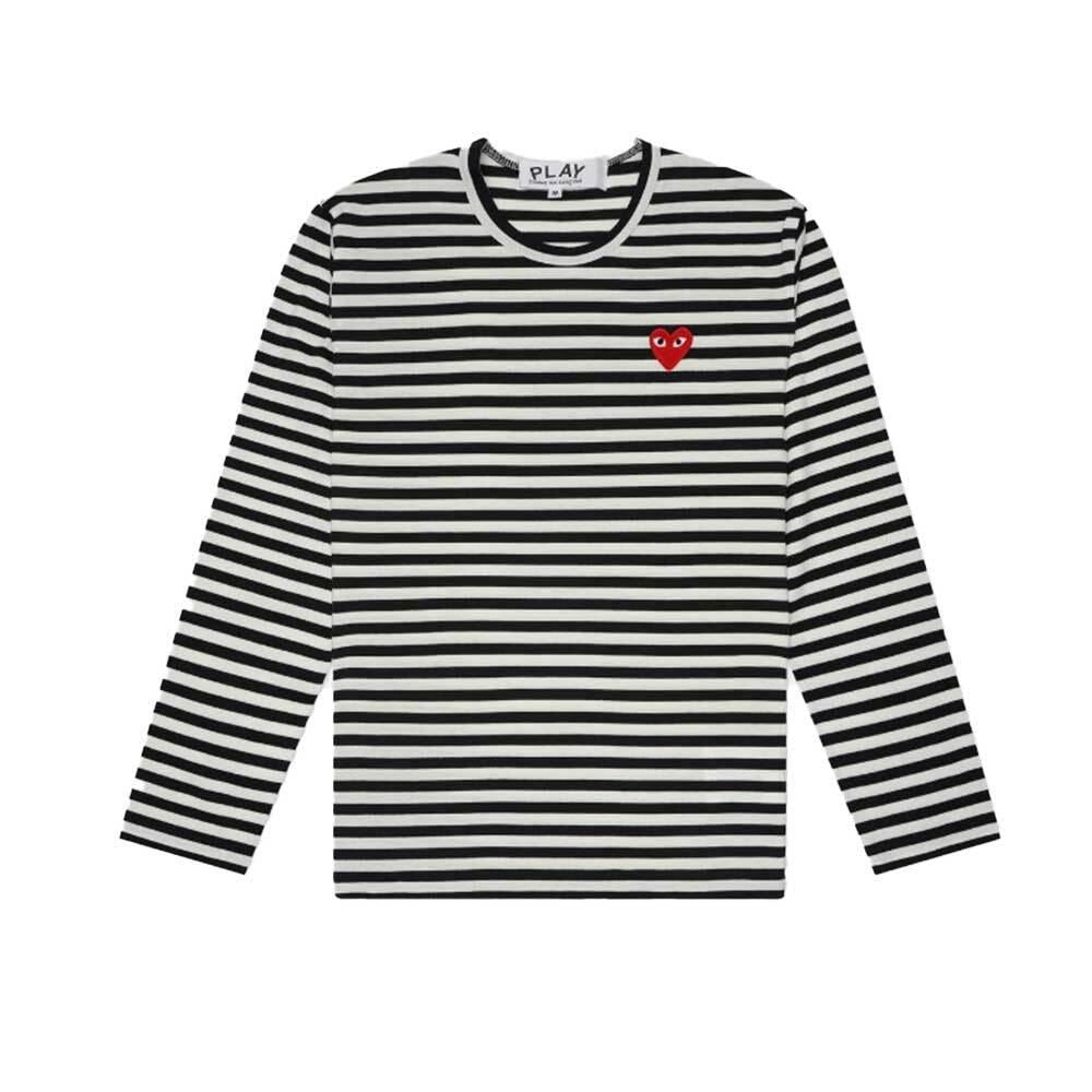 Comme des Garcons Stripe Long Sleeve T-Shirt Red Heart Black Unisex