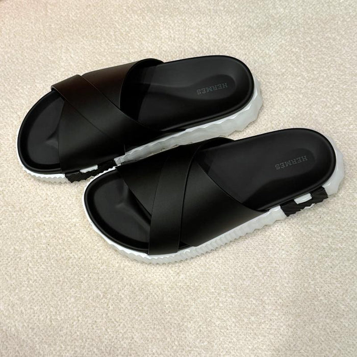 HERMES Men’s Black Calfskin H Infra Sandals