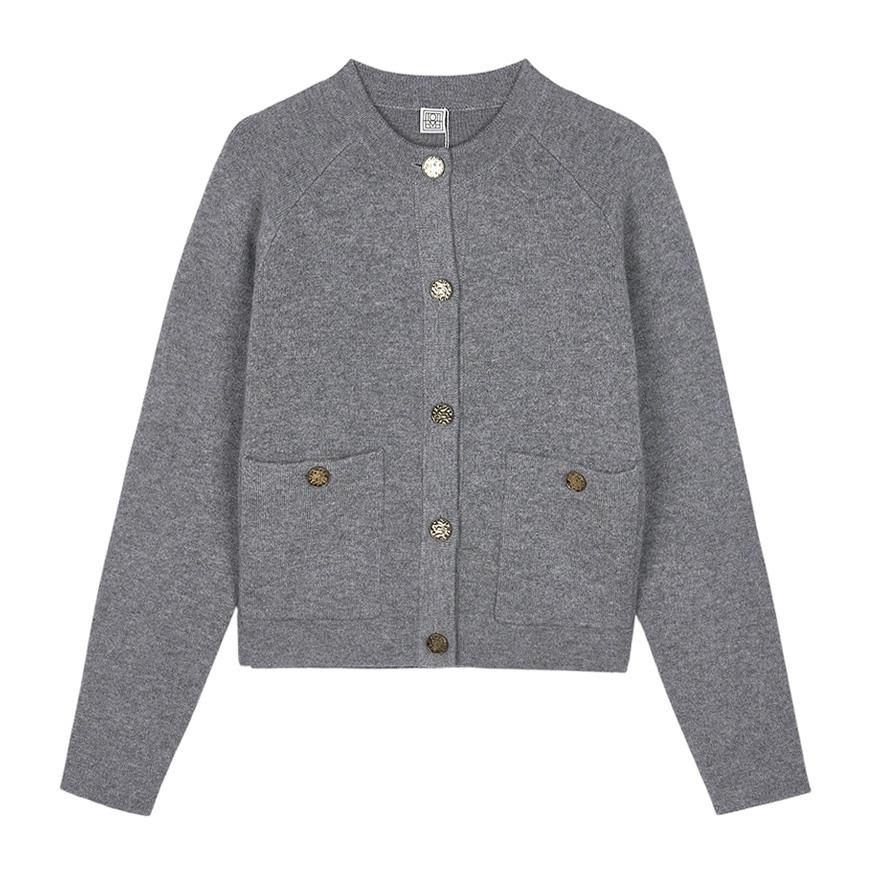 Toteme Hammered Button Cardigan Women’s Knit Sweater Gray 254WRT4357 YA0126