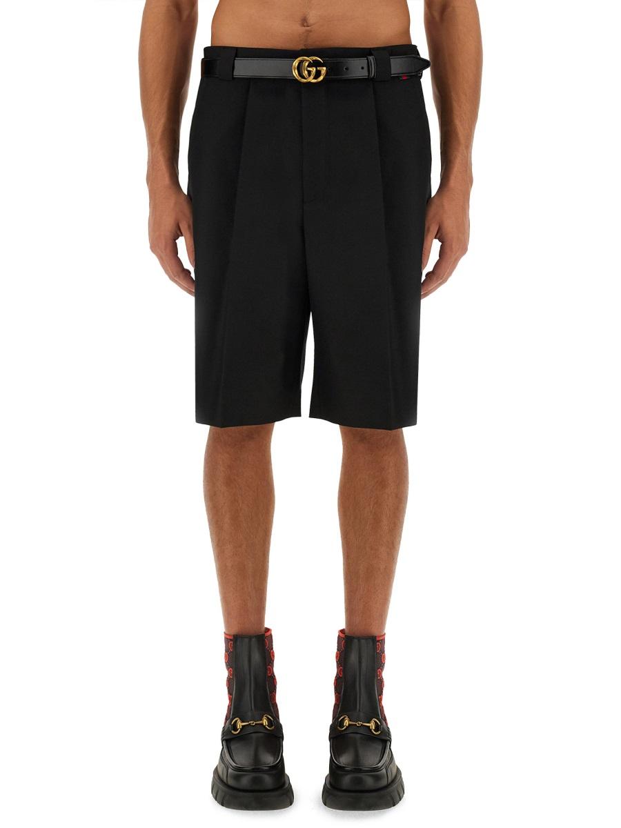 GUCCI Black Cotton Logo Drawstring Shorts