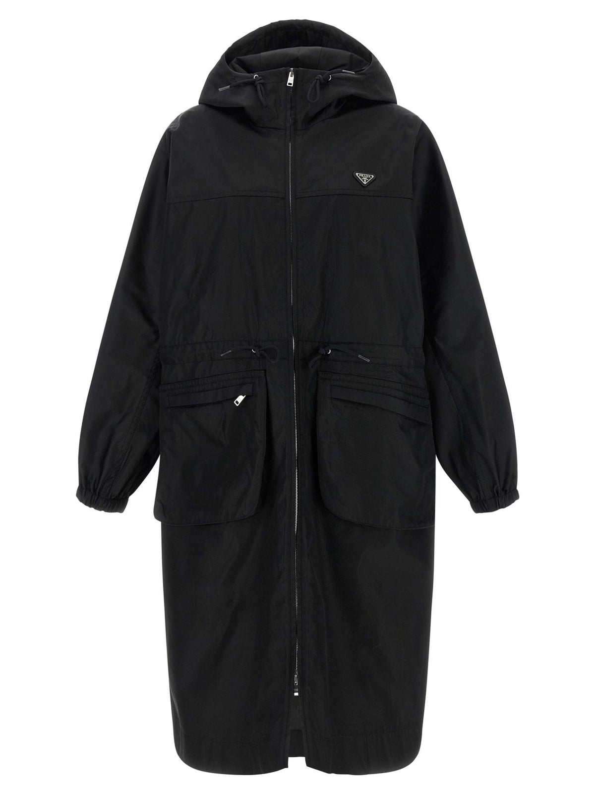 PRADA Black Nylon Hooded Raincoat Trench Coat