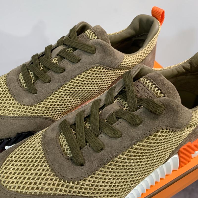 HERMES Bouncing Mesh Sneakers Khaki/Black/Orange Low-Top Men