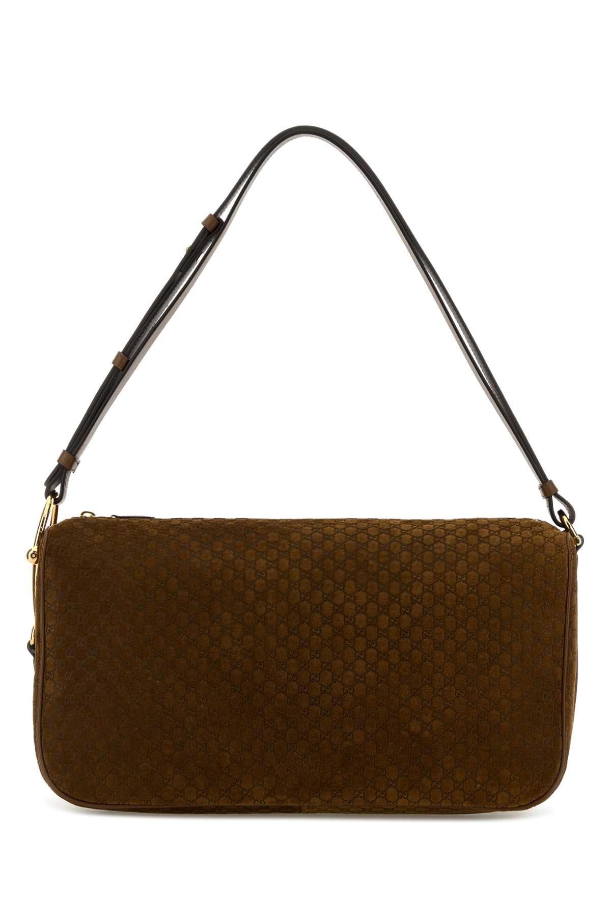 GUCCI Leather Shoulder Bag Beige Brown
