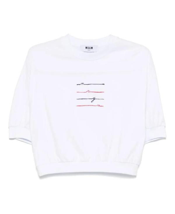 MSGM Logo Embroidered Half Sweatshirt Top White 3841 MDM82 257002