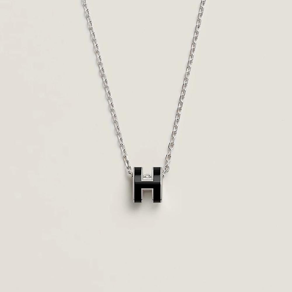 HERMES Mini Pop H Necklace Palladium Hardware Black Pendant