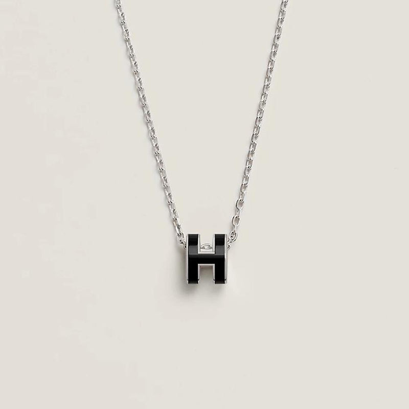 HERMES Mini Pop H Necklace Palladium Hardware Black Pendant