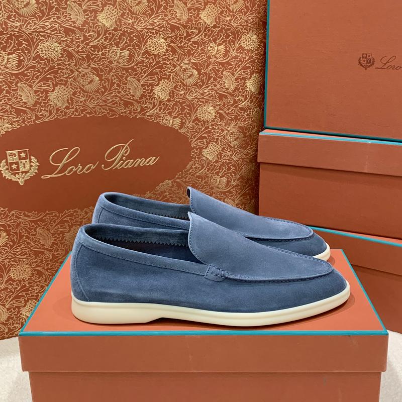 Loro Piana Navy Suede Classic Moccasin Loafers for Men
