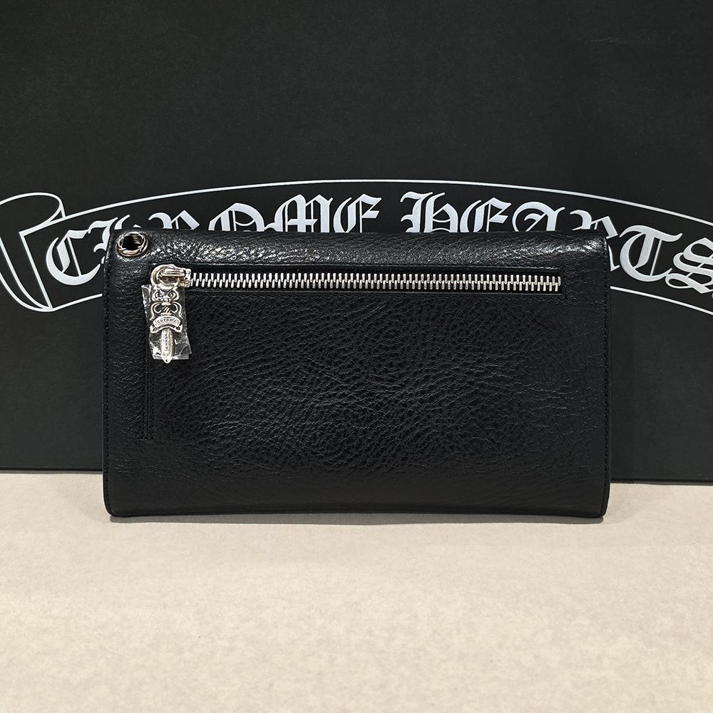 Chrome Hearts Black Leather Wave Wallet Long Zip Wallet Unisex