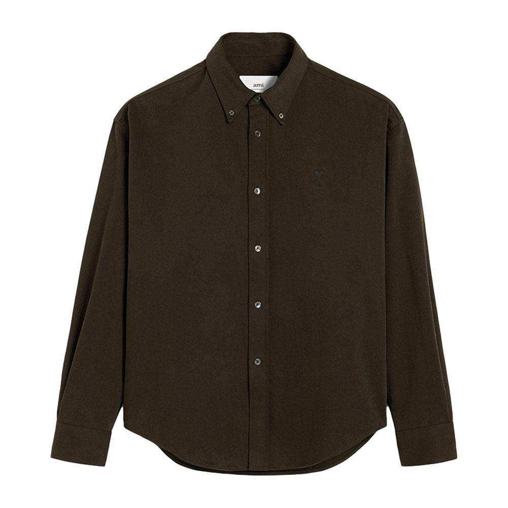 AMI Heart Logo Brown Long Sleeve Shirt for Men HSH170 CO0082 221