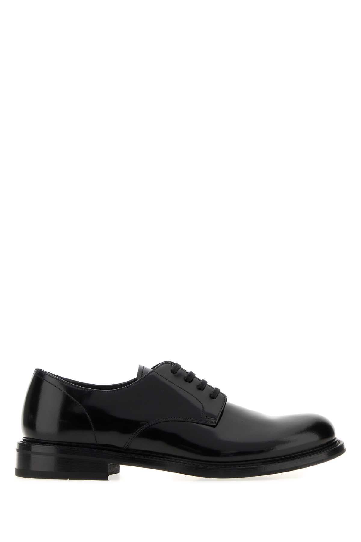 PRADA Black Leather Derby Shoes Men's Dress Shoes
