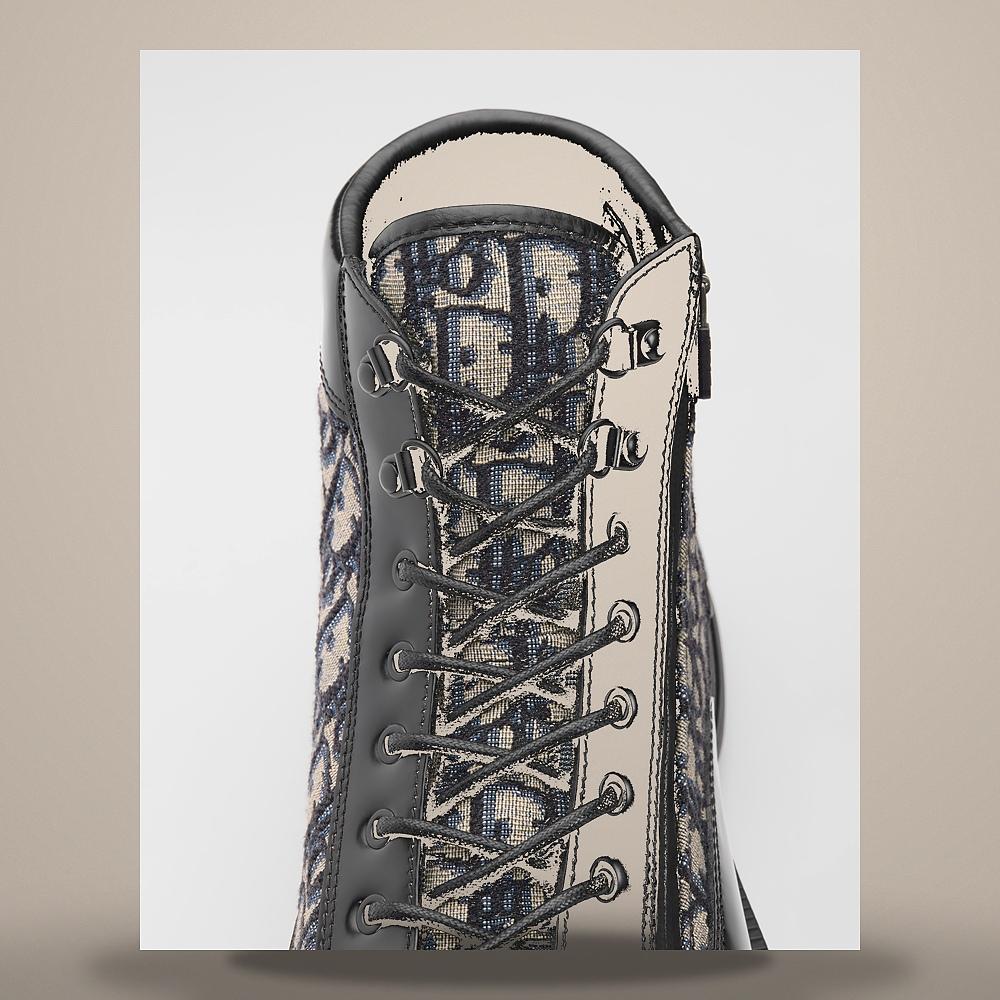 DIOR Black Patent Calfskin Beige Black Dior Oblique Jacquard Ankle Boots