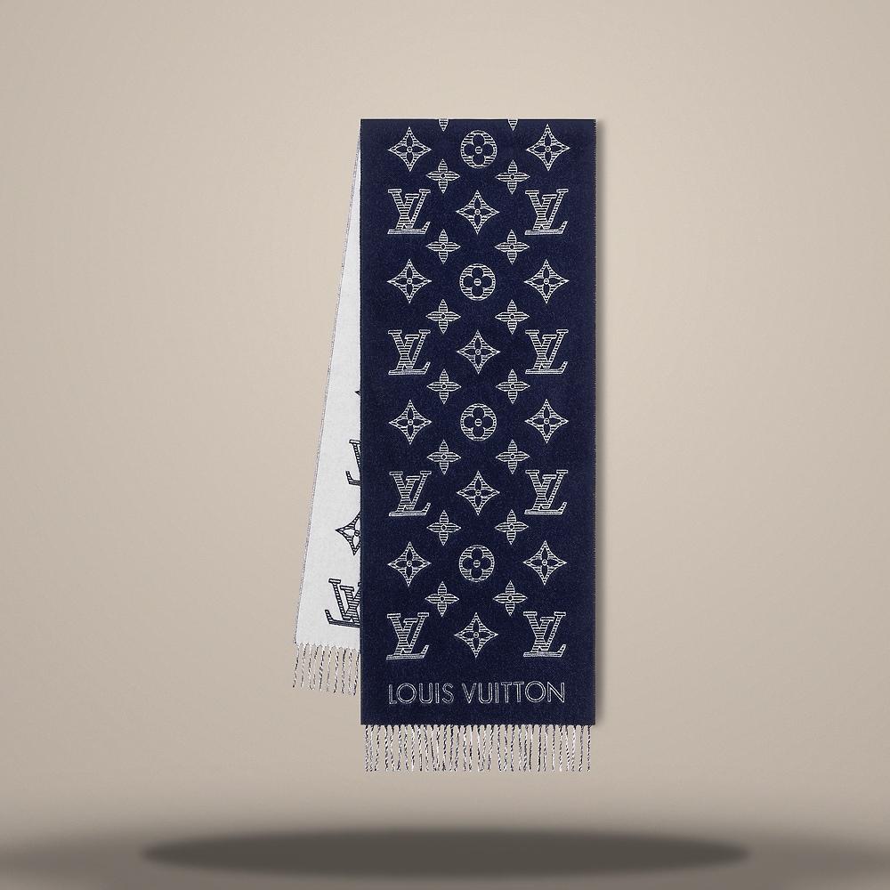 Louis Vuitton Monogram Shadow Navy Blue Men's Scarf