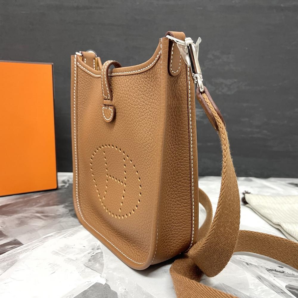 HERMES Evelyne Mini 16 Gold Clemence Leather Crossbody Bag Palladium Hardware