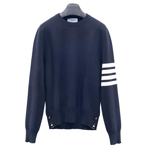 THOM BROWNE 4-Bar Stripe Milano Stitch Crewneck Knit Sweater Navy