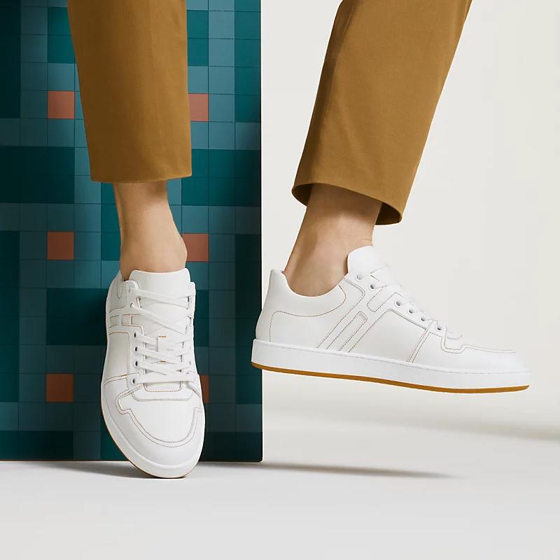 HERMES White Epsom Calfskin Join Low-Top Sneakers