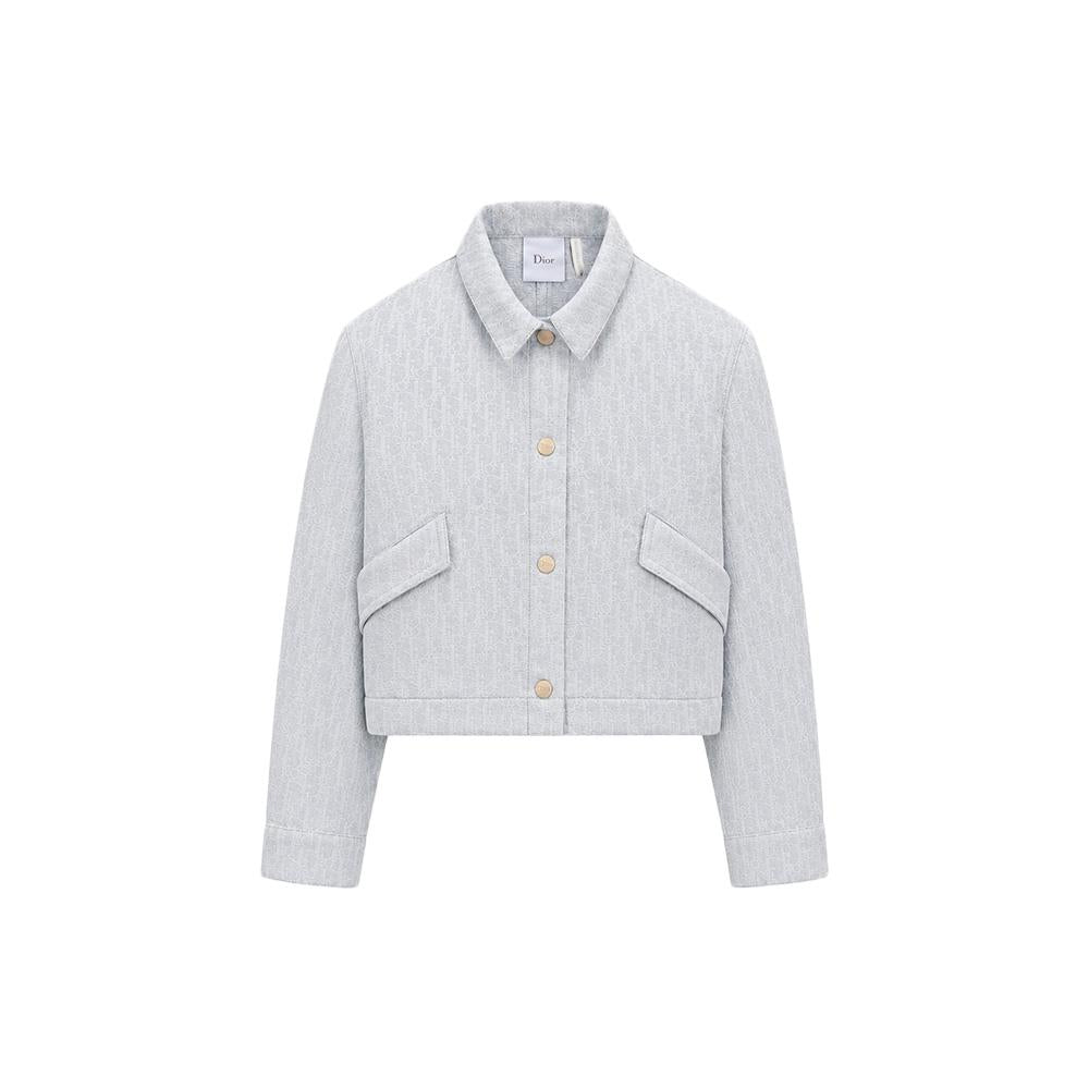 DIOR Light Blue Oblique Pattern Washed Cotton Denim Jacket Women 6WBM11JKTI 515