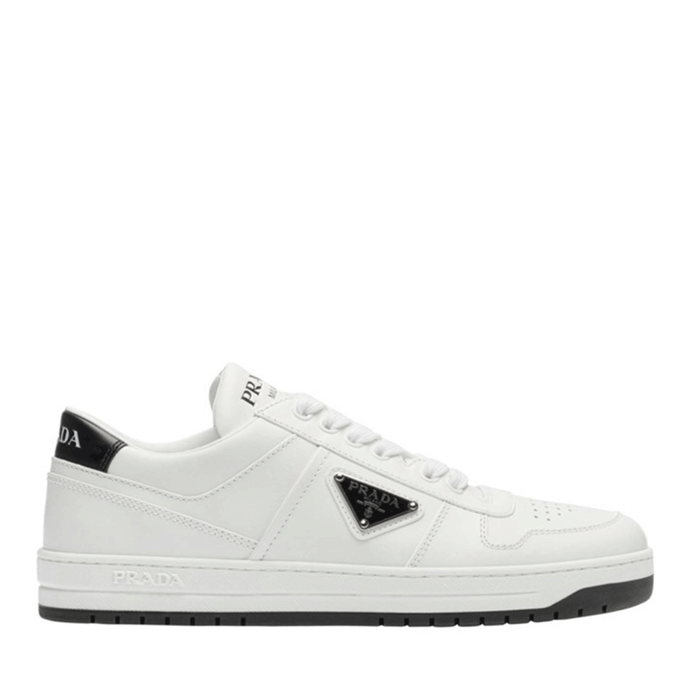 PRADA Downtown Silver-Tone Women’s White Low-Top Sneakers 1E792M