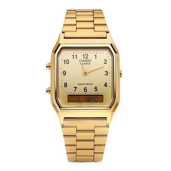 Casio Gold Square Dual Time Analog Digital Metal Watch