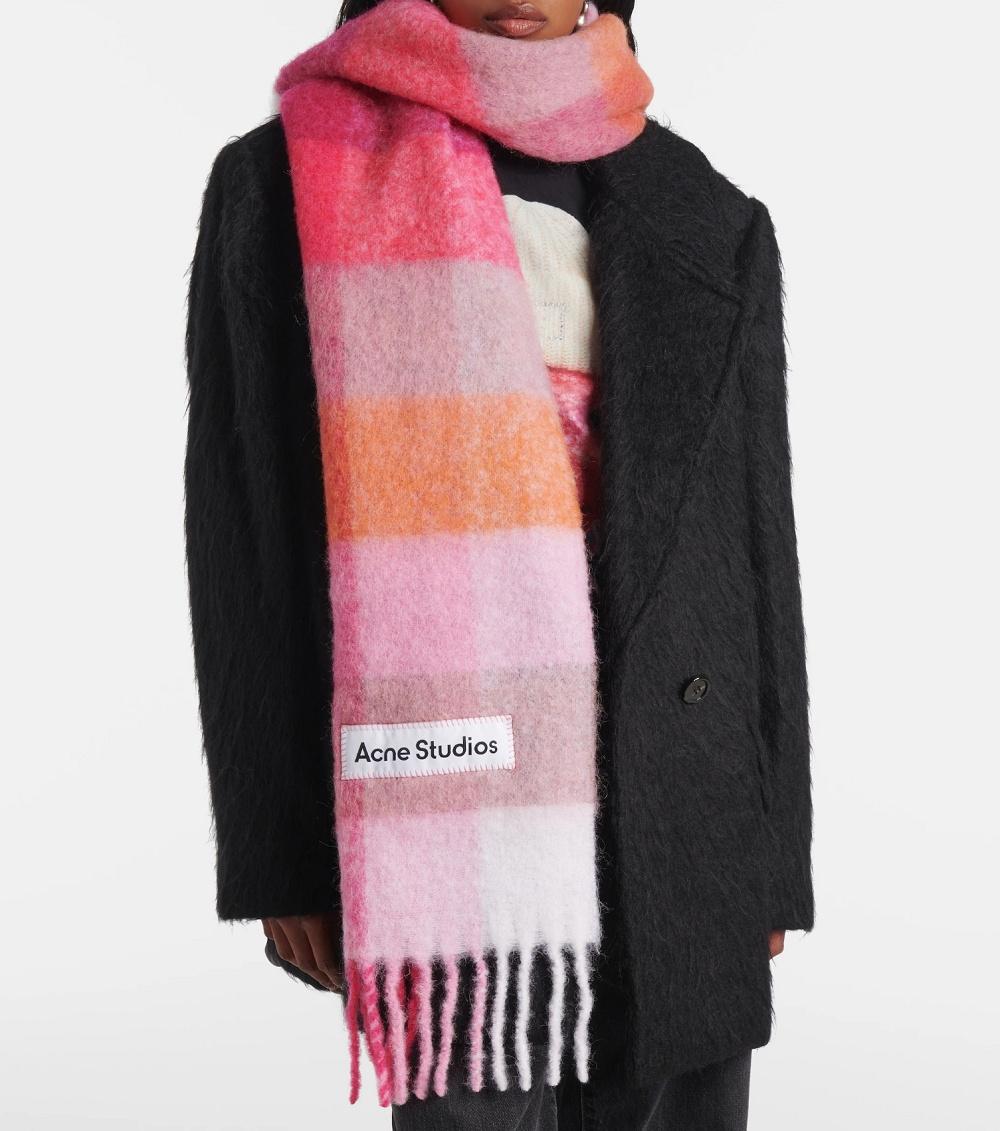 Acne Studios Alpaca Blend Check Scarf Pink Fuchsia White