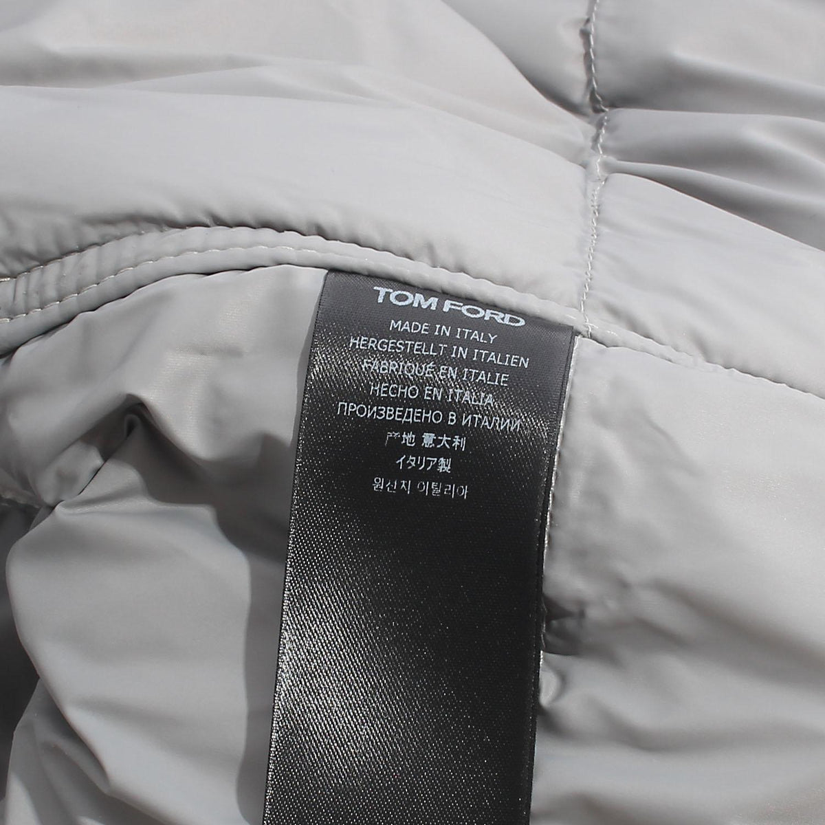 TOM FORD Gray Down Puffer Vest with Leather Detail